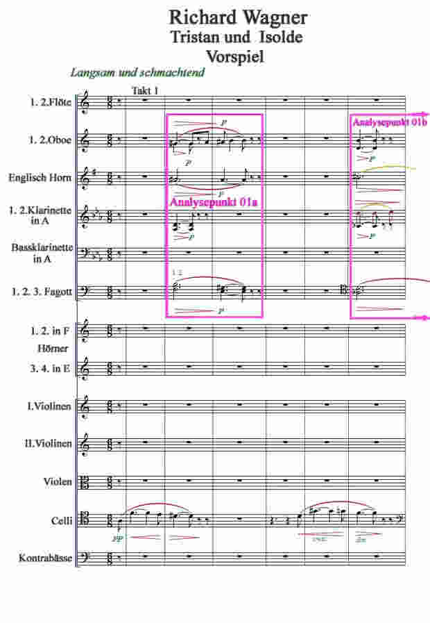 Notenbild zum Tristan Takt 1-6 von Richard Wagner